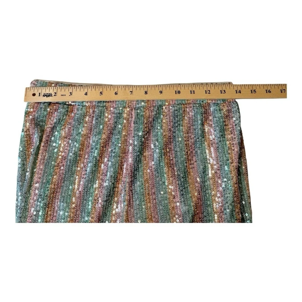 Chelsea & Violet Girls Sequin Bell Bottom Pink Silver Rainbow Pants NEW Size L